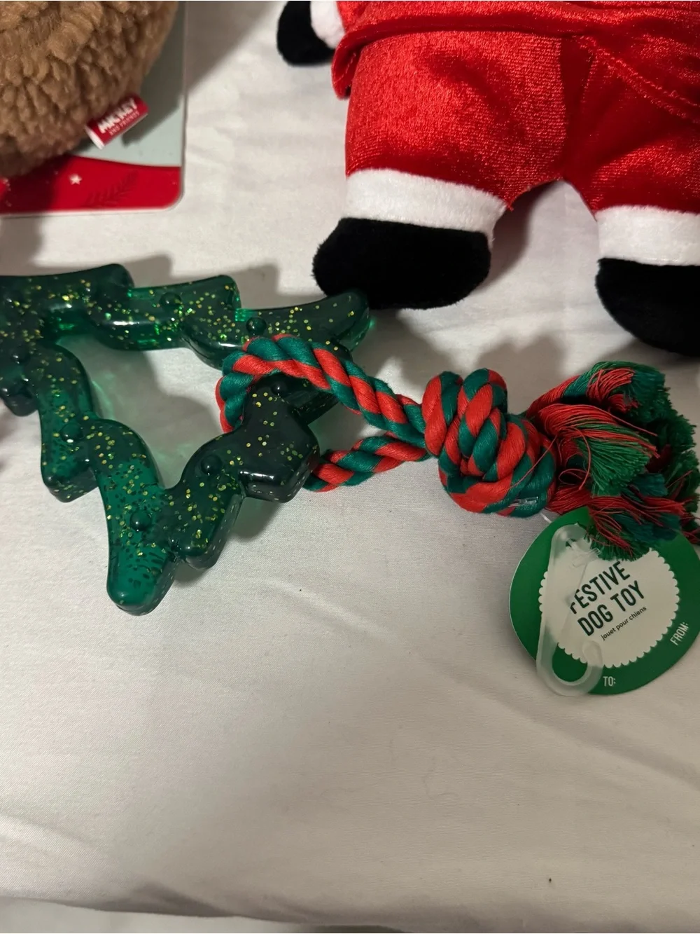 Disney Red Santa Plush Dog Toy Rope and Holiday Accessories Bundle of (4) NWT